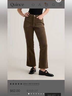 Quince Organic Stretch Corduroy Flare Pants size 6.